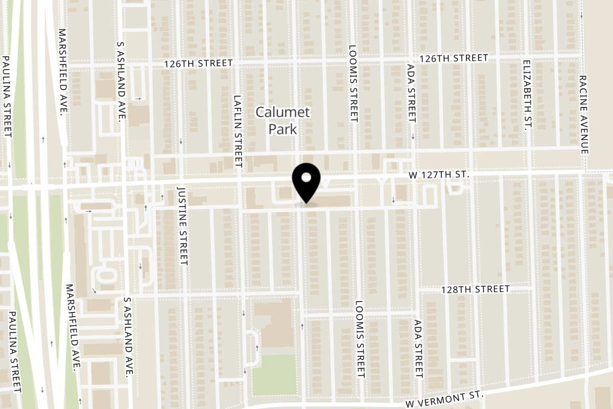 Map showing the location of Tony's Original Philly Steaks & Sharks Fish & Chicken Calumet Park on 1413 W 127th St in Riverdale