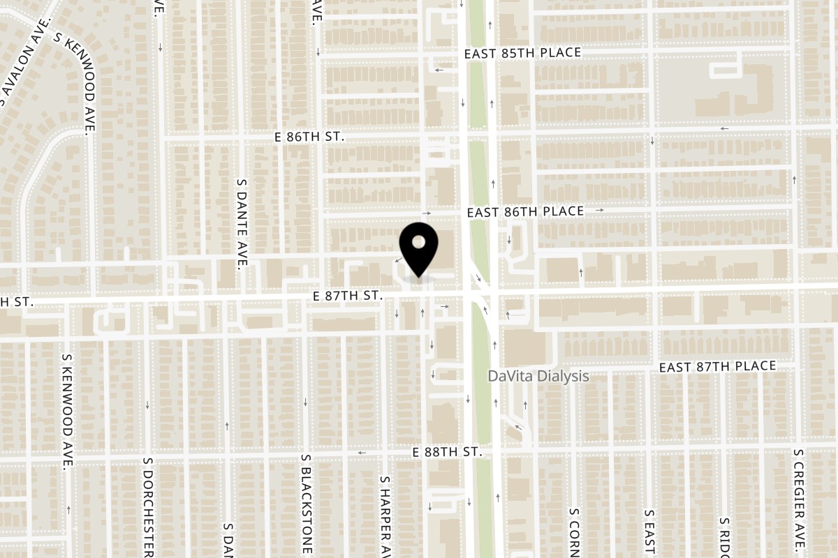 Map showing the location of Tony's Original Philly Steaks & Sharks Fish & Chicken 87th & Stony Island on 1538 E 87th St in Chicago