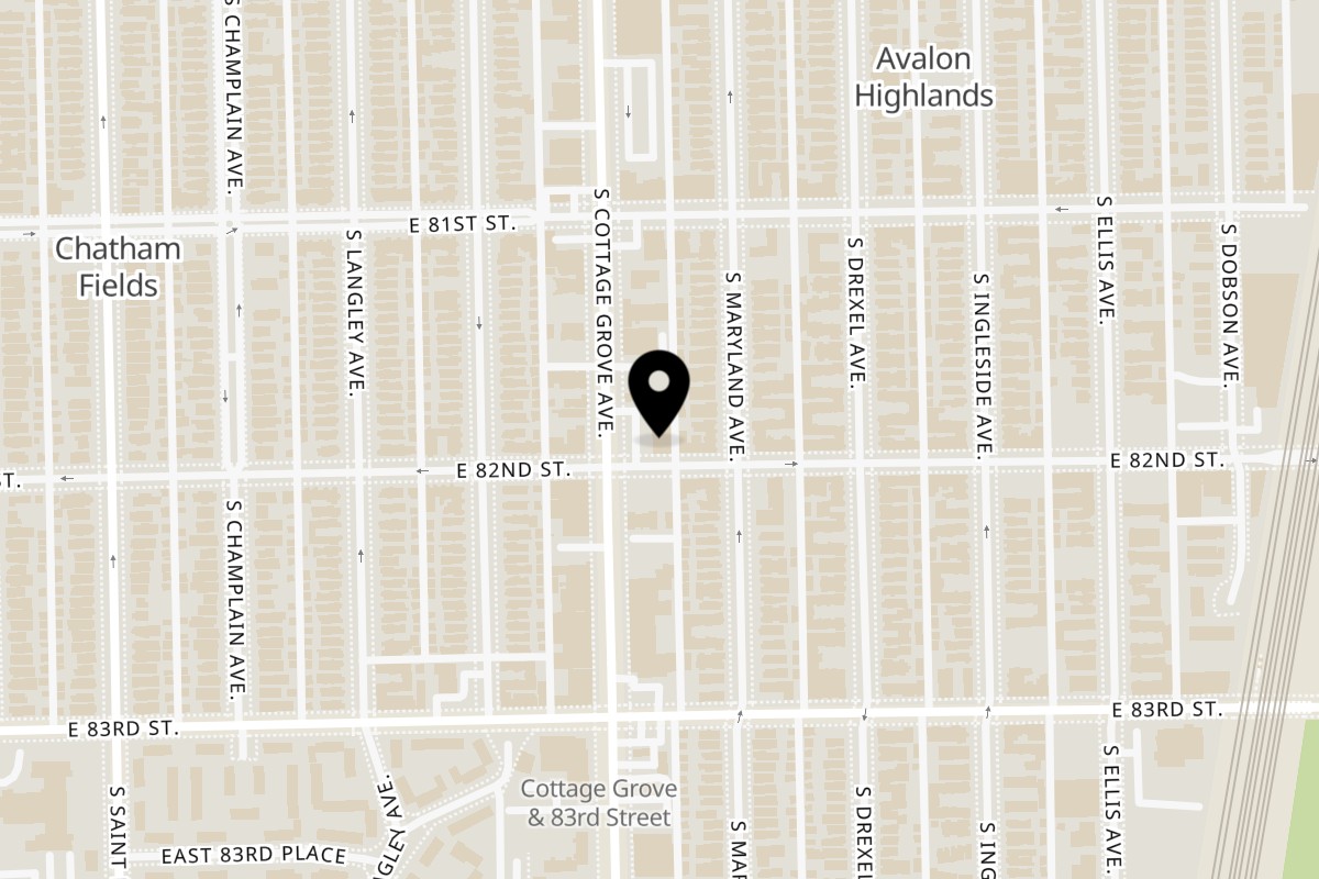 Map showing the location of Tony's Original Philly Steaks & Sharks Fish & Chicken 82nd & Cottage Grove on 8153 S Cottage Grove Ave in Chicago